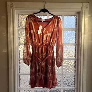 Gilli Rust and White Long Sleeve Dress